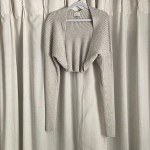 Light Gray Ribbed Knit Cropped Cardigan